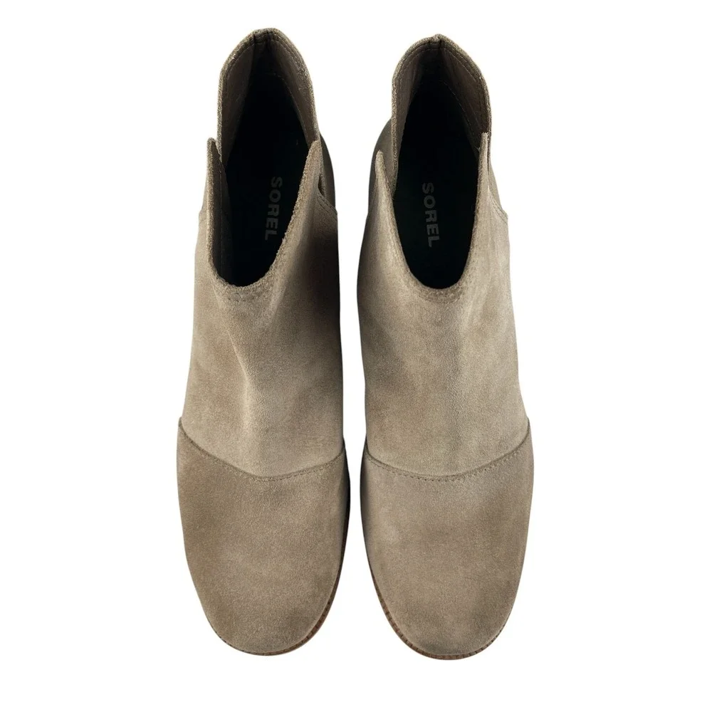 Sorel Women's Cate Ankle Booties 9.5 Taupe Suede Block Heel Cut-Out Boots Boho